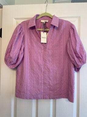 Pinch Lavender Eyelet Puff Sleeve Button-Down Shirt